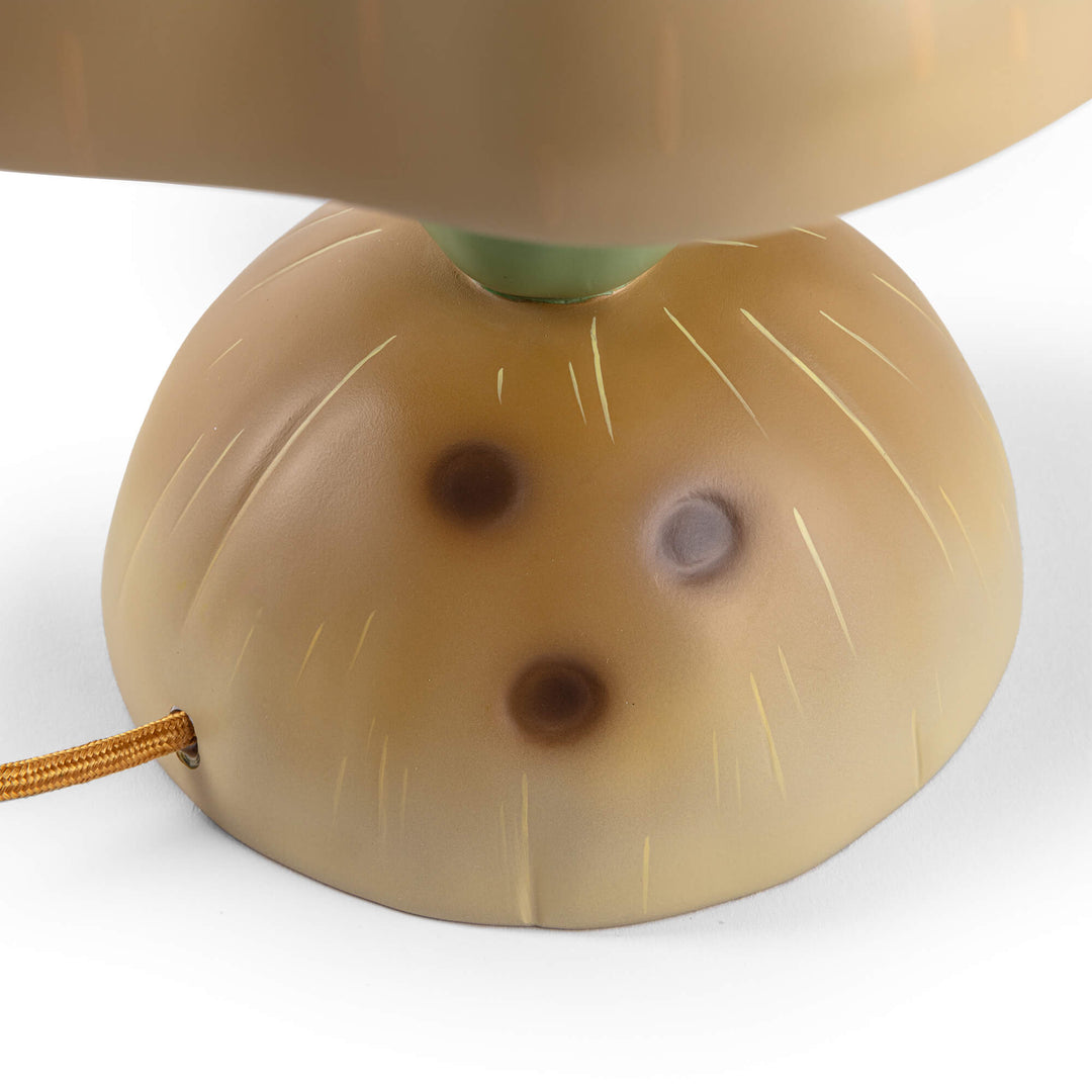 Seletti Vitamin Pumpkin Table Lamp, close-up of the coconut base and copper cord