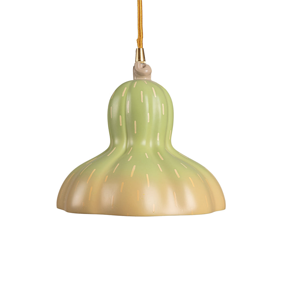 Seletti Vitamin Pumpkin 2 Pendant Lamp, front view of the ribbed gourd pendant