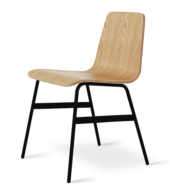 Elegant oak chair with black metal legs, modern designer furniture