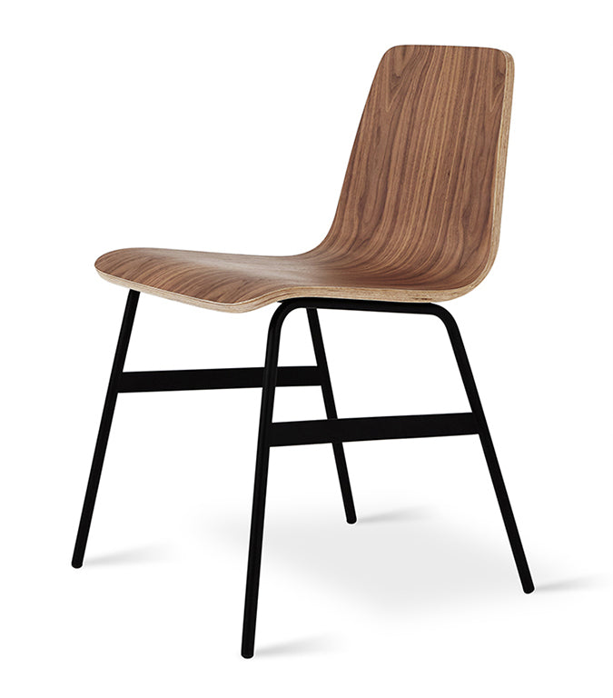 Walnut wood chair with black metal legs, modern designer furniture