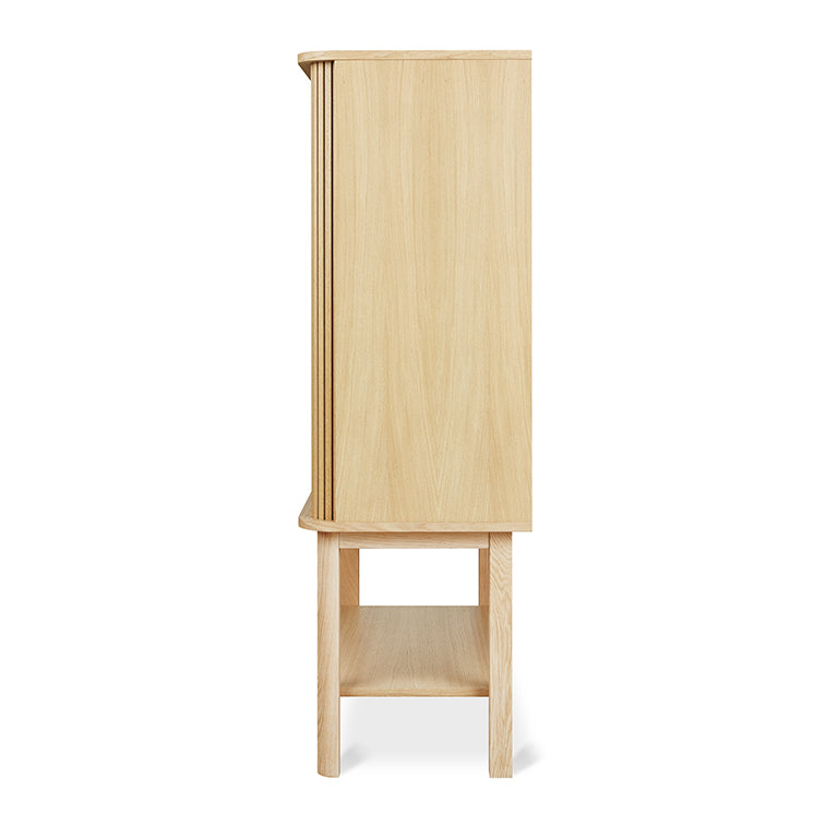 Solid oak sideboard with minimalist design and open shelf base