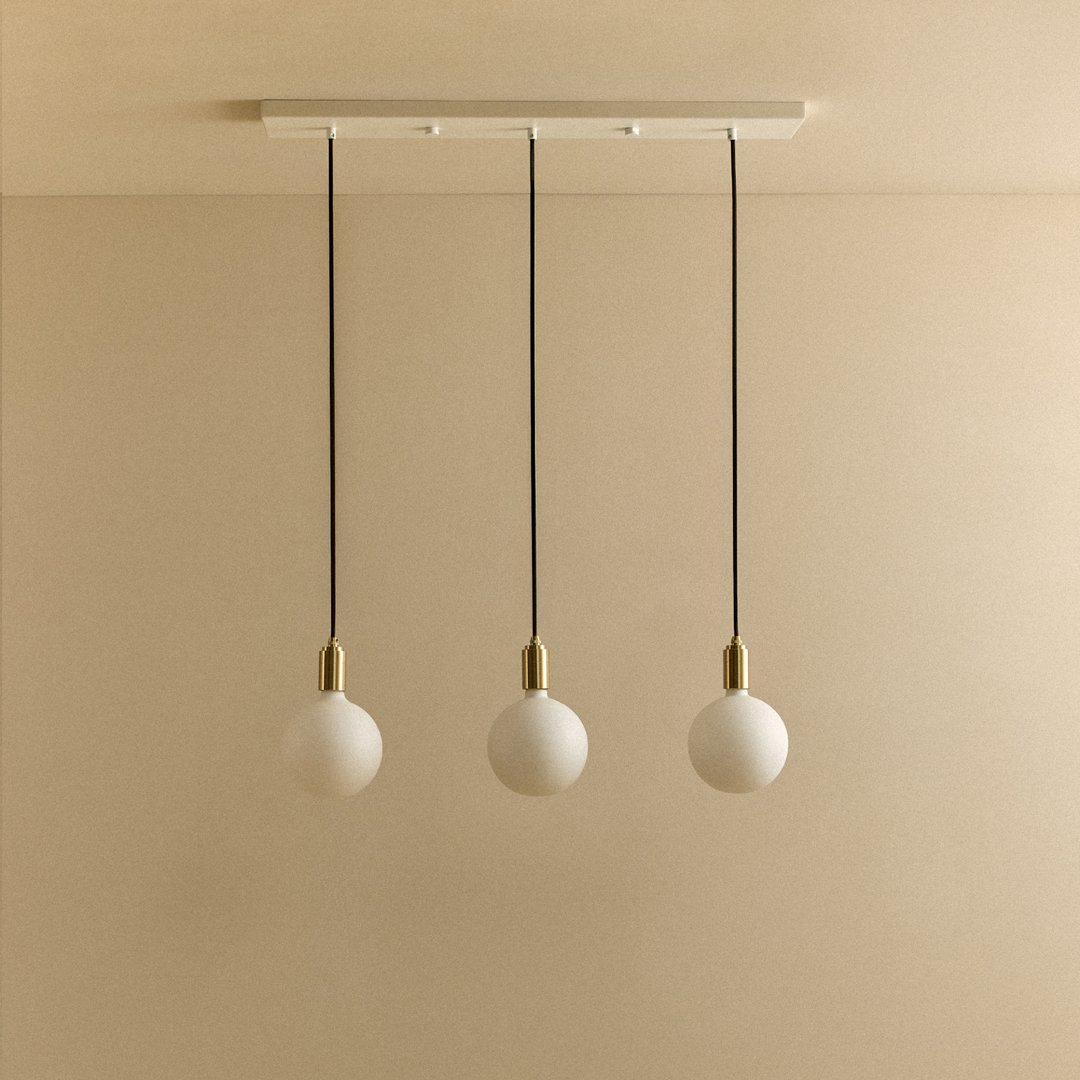 Linear Triple Pendant in Brass + Sphere IV