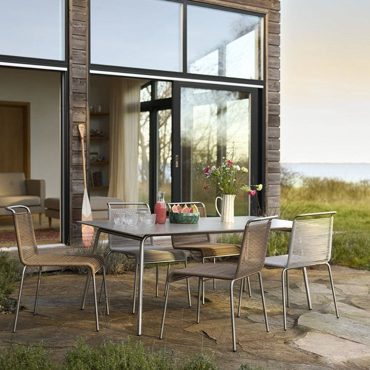 FDB Møbler M20 Teglgaard Cord Chair, Stainless Steel/Brushed Light Grey