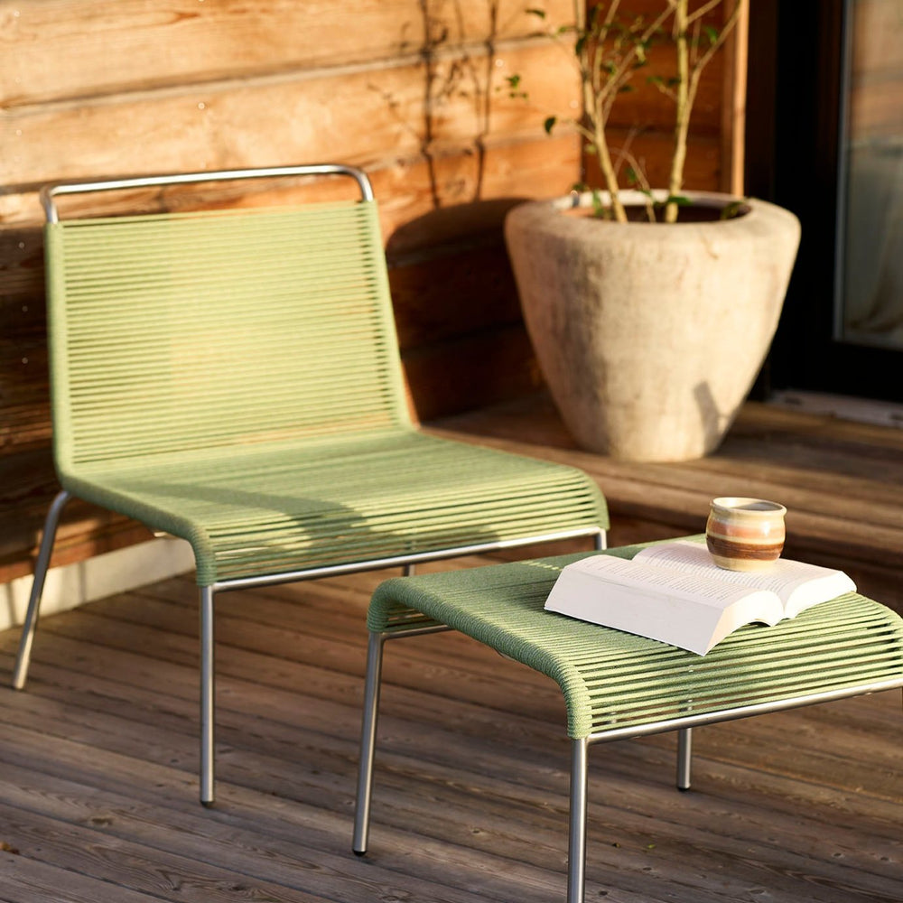 FDB Møbler M20L Teglgaard Lounge Cord Chair, Stainless Steel/Brushed Green