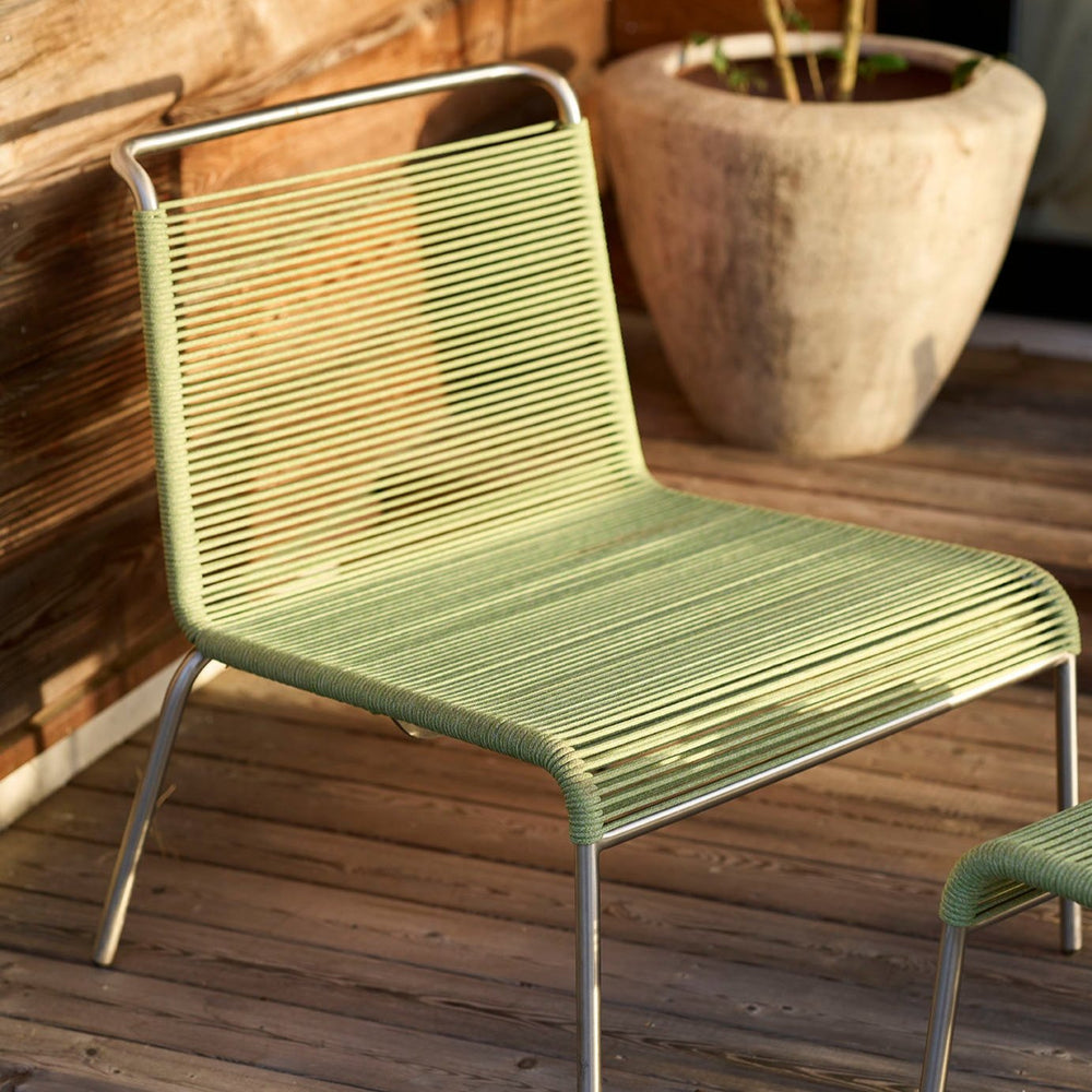 FDB Møbler M20L Teglgaard Lounge Cord Chair, Stainless Steel/Brushed Green