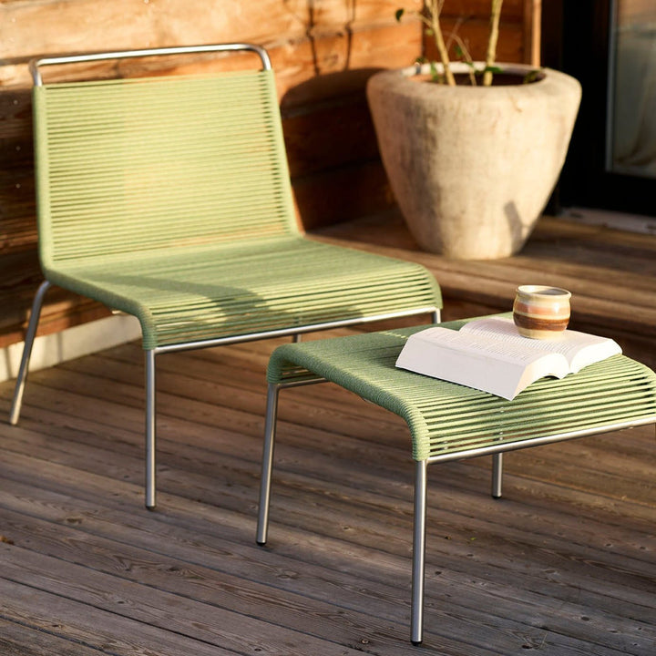 FDB Møbler M20S Teglgaard Cord Footrest, Stainless Steel/Brushed Green