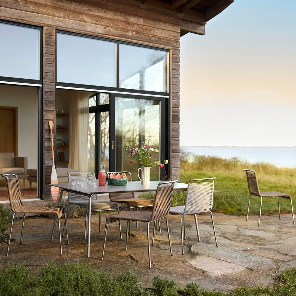 FDB Møbler M21 Teglgaard Garden Table, Stainless Steel/Untreated Stone