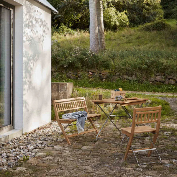 FDB Møbler M23 Lilleø Balcony Chair, Stainless Steel/Solid Nature Oiled Teak
