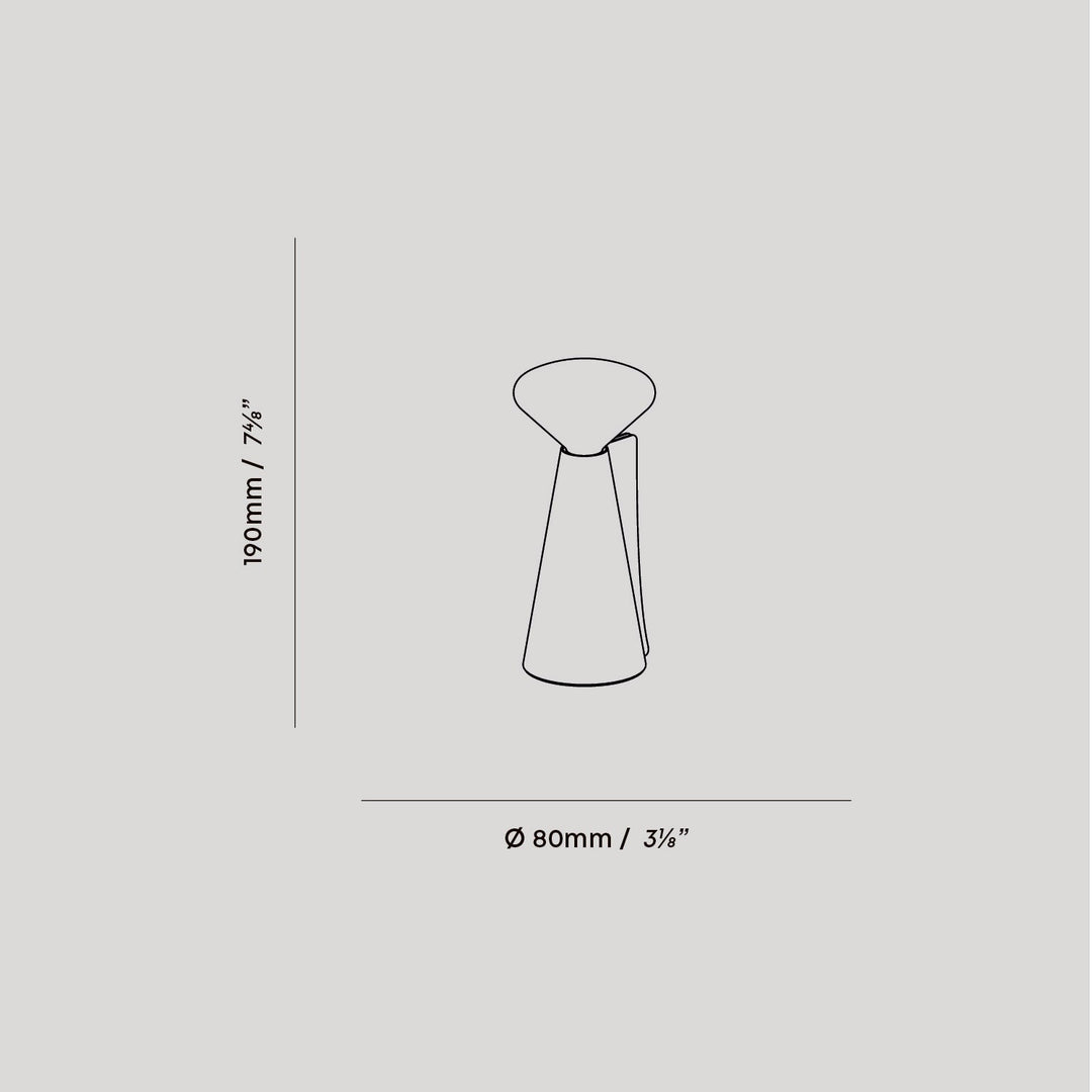 Minimalist ceramic vase with tapered design, 190mm height, 80mm diameter