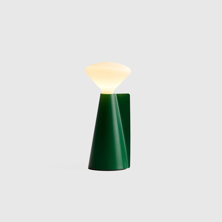 Emerald green table lamp with frosted glass shade, modern designer lighting