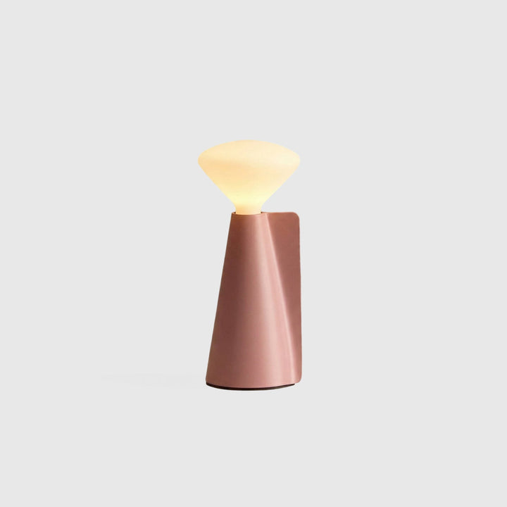 Rose gold table lamp with frosted glass shade, modern designer lighting