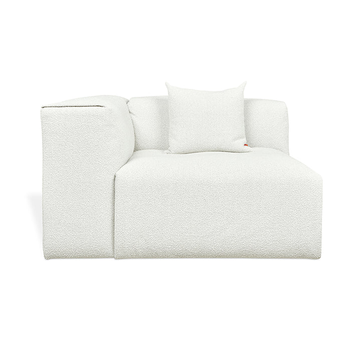 Textured white bouclé loveseat with minimalist design and plush cushion