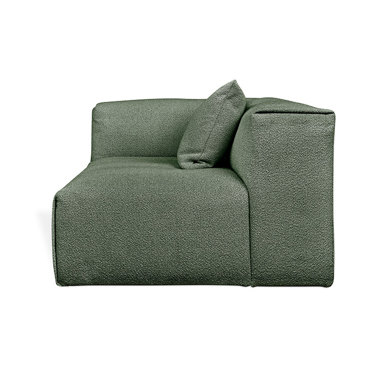 Olive green textured modular armchair with plush cushion, modern designer furniture