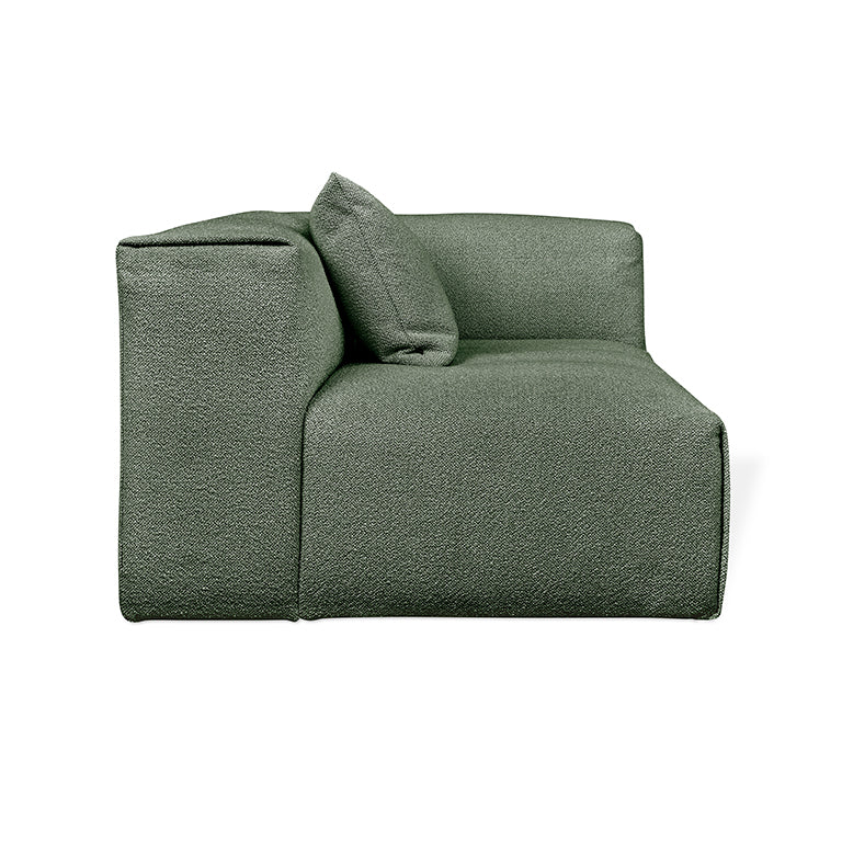 Olive green textured modular armchair with plush cushion, modern designer furniture