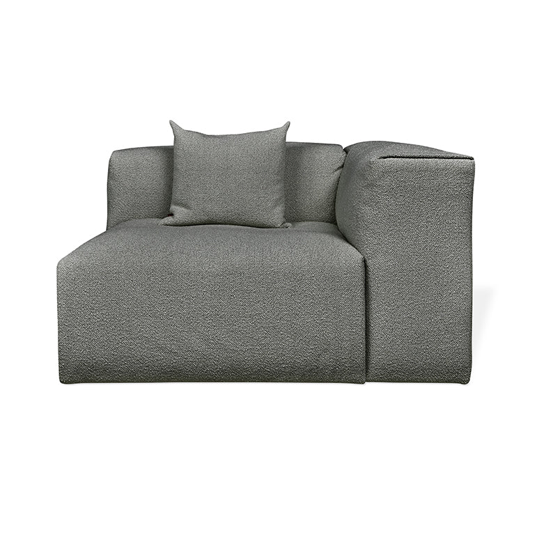 Modern grey textured fabric sofa with minimalist design and plush cushion, styled for contemporary living spaces.