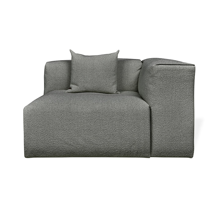 Modern grey textured fabric sofa with minimalist design and plush cushion, styled for contemporary living spaces.