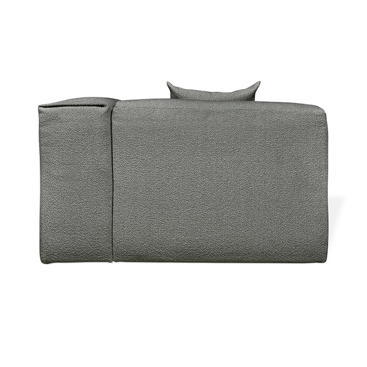 Gray textured modular sofa with sculptural backrest, modern designer furnishing