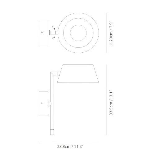 Olo XL Wu Wall Sconce by Seed Design, dimension drawing