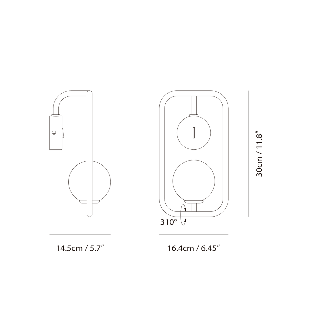Sircle Wall Sconce by Seed Design, dimension drawing