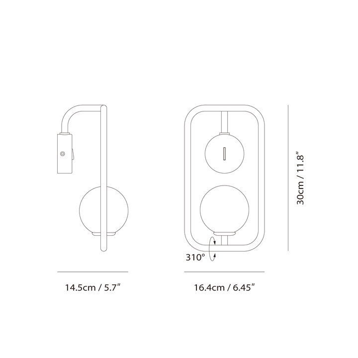 Sircle Wall Sconce by Seed Design, dimension drawing