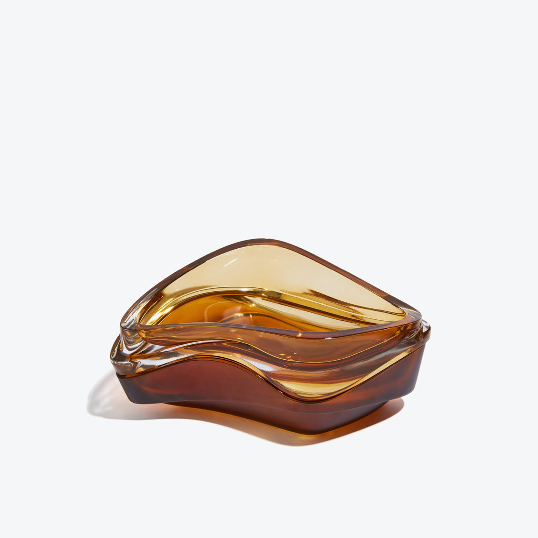 Plex Vessel, Set of 2 — Amber vessels stacked closed, side view on white