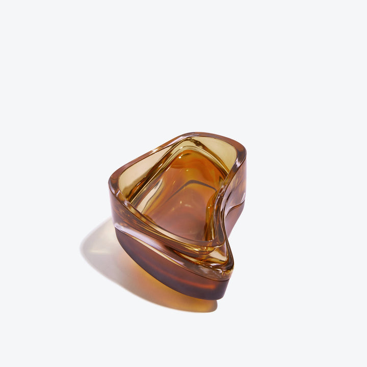 Plex Vessel, Set of 2 — Amber vessels stacked closed, end-on three-quarter view