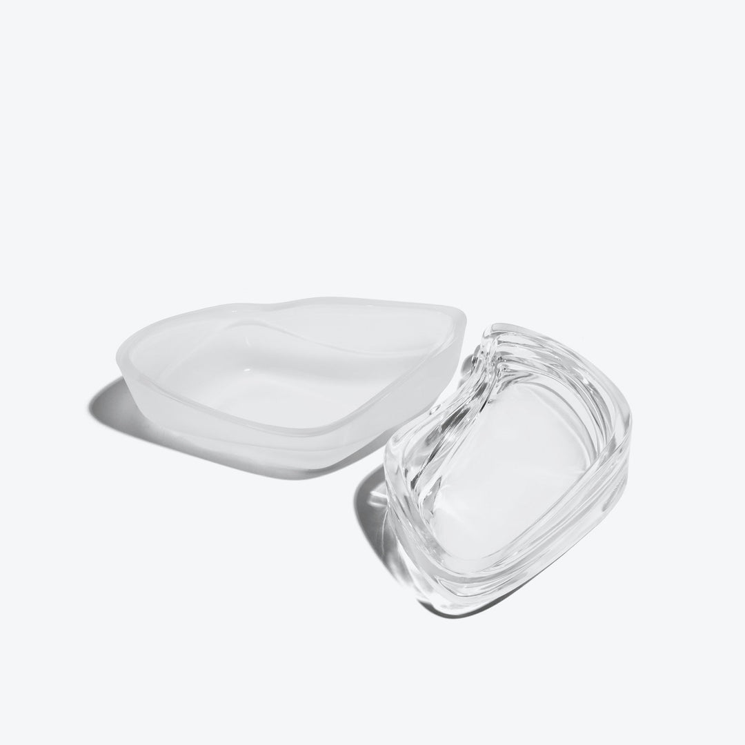 Plex Vessel, Set of 2 — Clear vessels open side by side, one frosted and one polished, top view