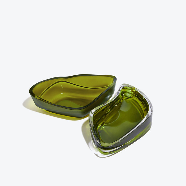 Plex Vessel, Set of 2 — Olive Green vessels open side by side, top view on white