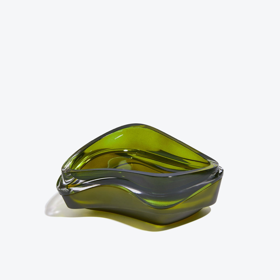 Plex Vessel, Set of 2 — Olive Green vessels stacked closed, side view on white
