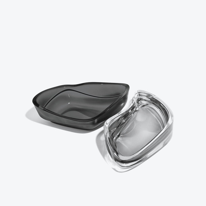 Plex Vessel, Set of 2 — Smoke vessels open side by side, one tinted and one clear, top view