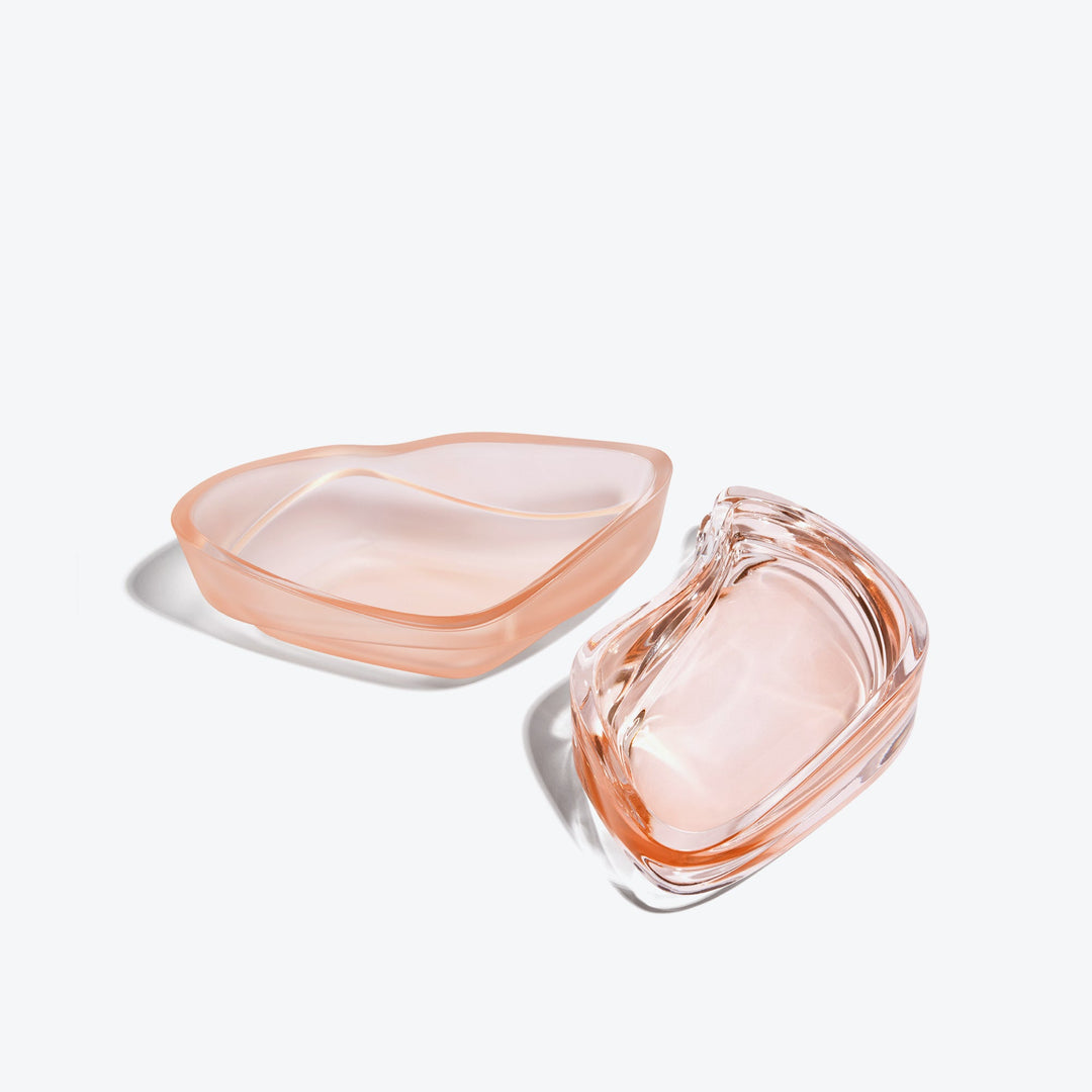 Plex Vessel, Set of 2 — Rose vessels open side by side, frosted and polished glass, top view