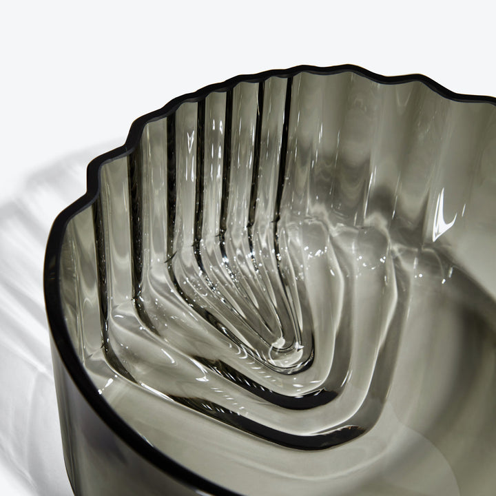 Pulse Bowl — Smoke glass bowl, close-up of the rippled glass ridges inside