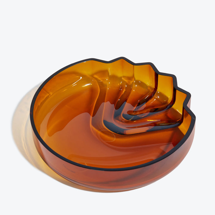 Pulse Platter — Amber glass platter, top-down view of the stepped interior