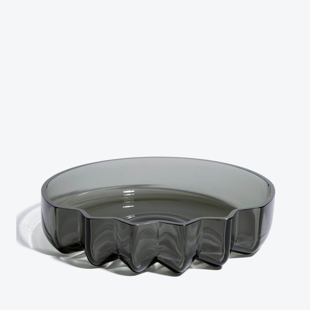 Pulse Platter — Smoke glass platter, front view of the rippled edge