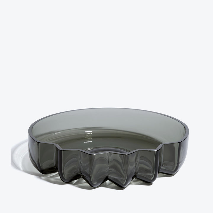 Pulse Platter — Smoke glass platter, front view of the rippled edge