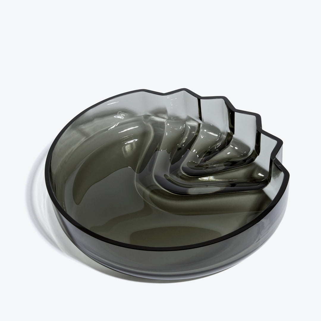 Pulse Platter — Smoke glass platter, top-down view of the stepped interior