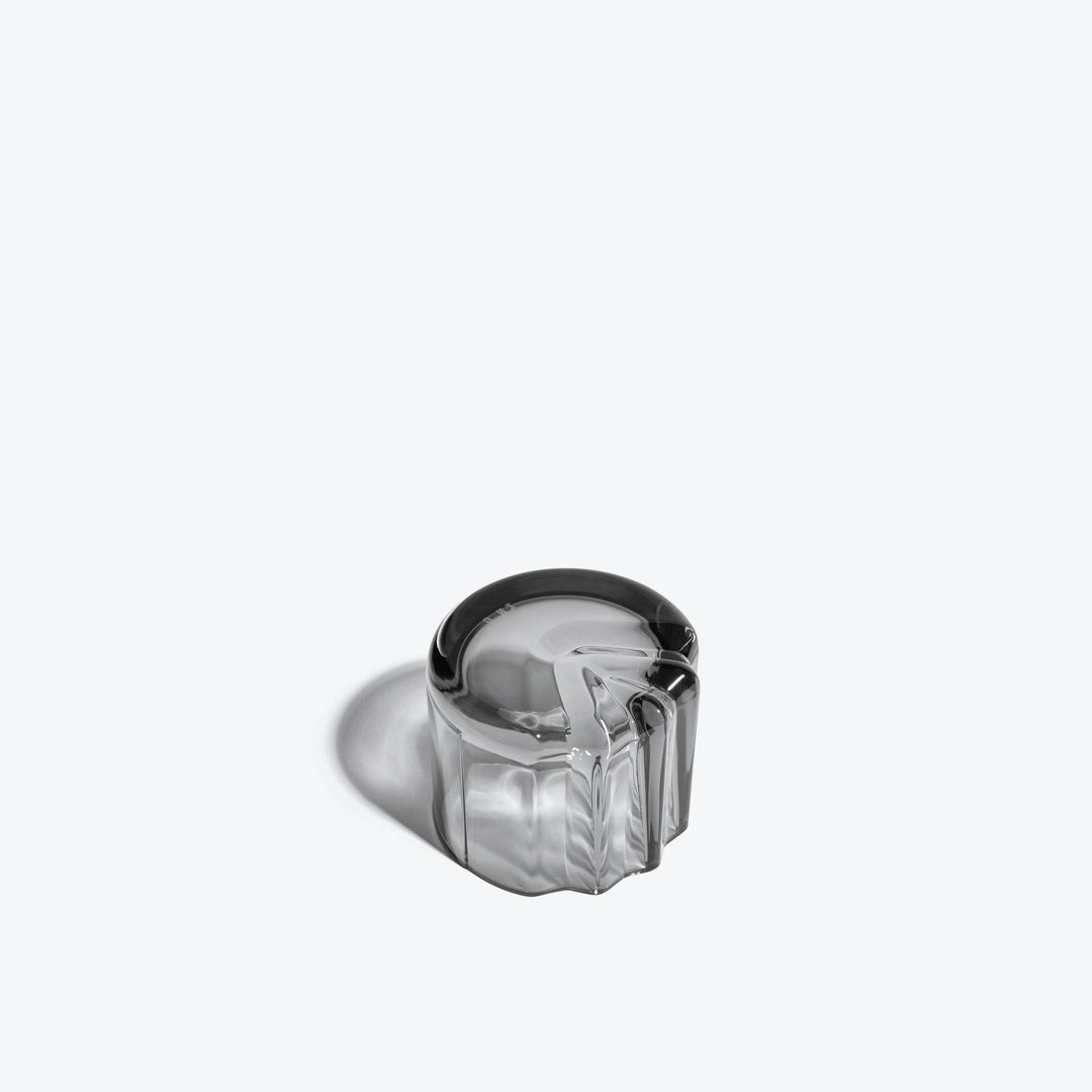 Pulse Tealight Holder V — Smoke glass tealight holder seen from above, showing its thick folded rim