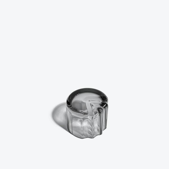 Pulse Tealight Holder V — Smoke glass tealight holder seen from above, showing its thick folded rim