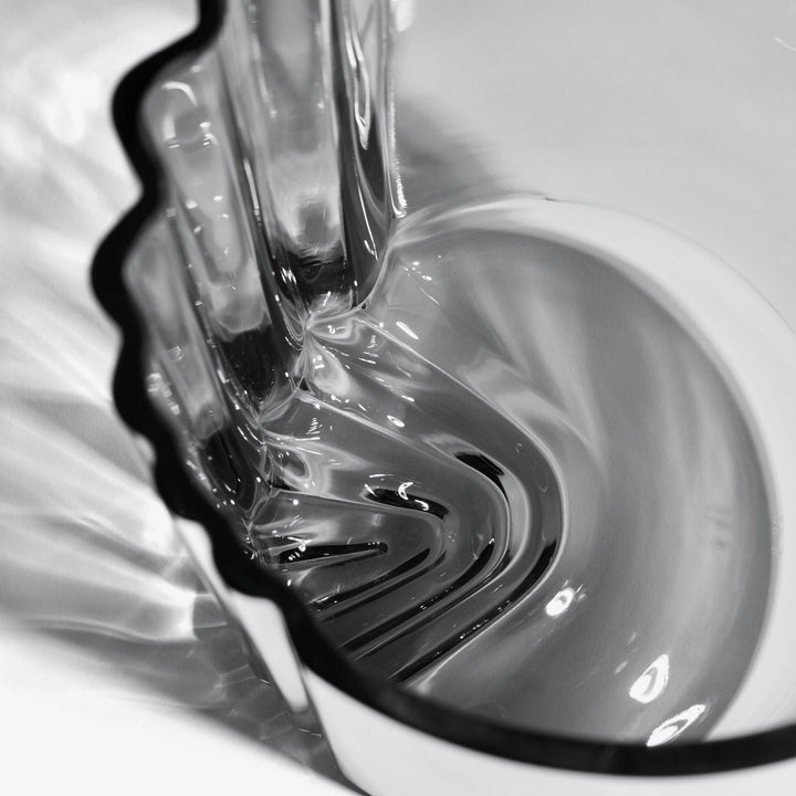 Pulse Vase — wide Smoke glass, close-up looking into the ribbed rim and interior