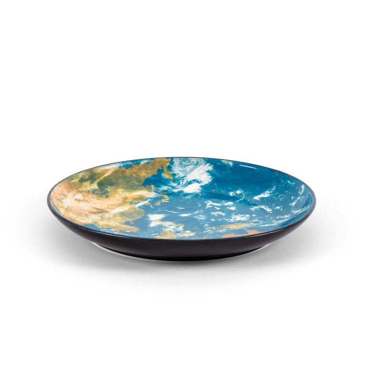 Seletti Cosmic Diner Earth Asia Tray, low side view showing the black underside rim