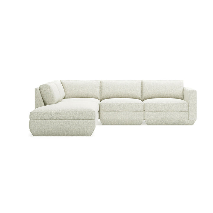 Elegant cream bouclé sectional sofa with modern design and plush cushions