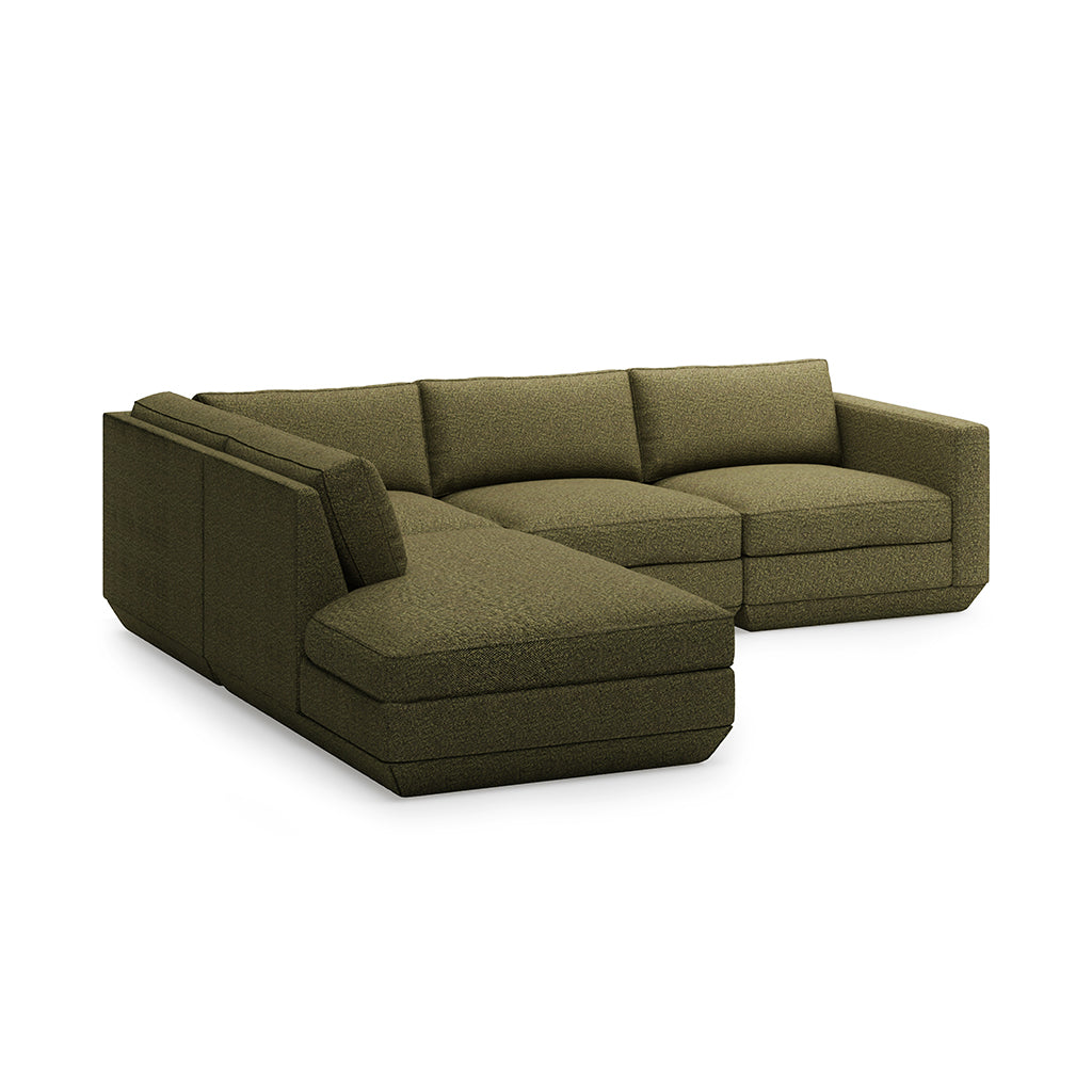 Olive green modular sectional sofa with plush cushions and modern design