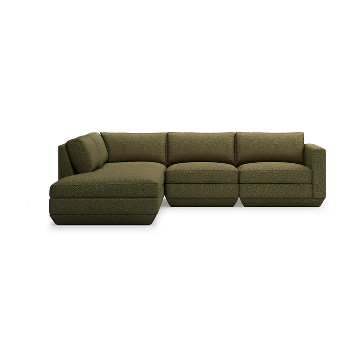 Olive green textured sectional sofa with modern design and plush cushions