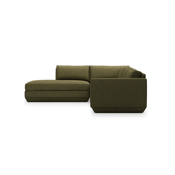 Olive green textured sectional sofa with modern design and plush cushions
