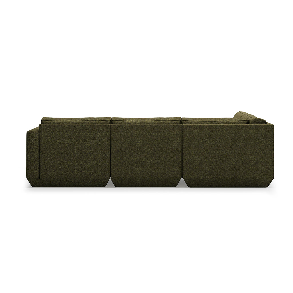 Olive green modular sofa with textured fabric and clean lines