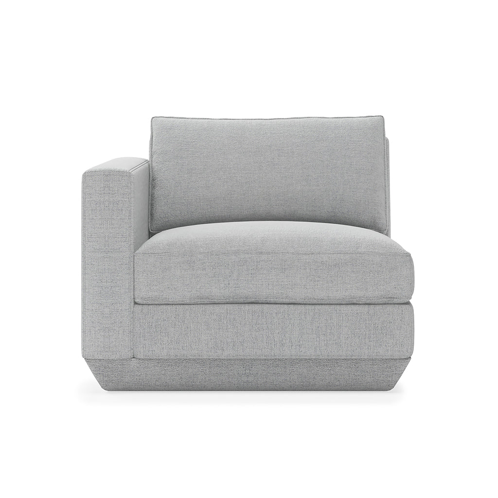 Gray linen armchair with modern minimalist design