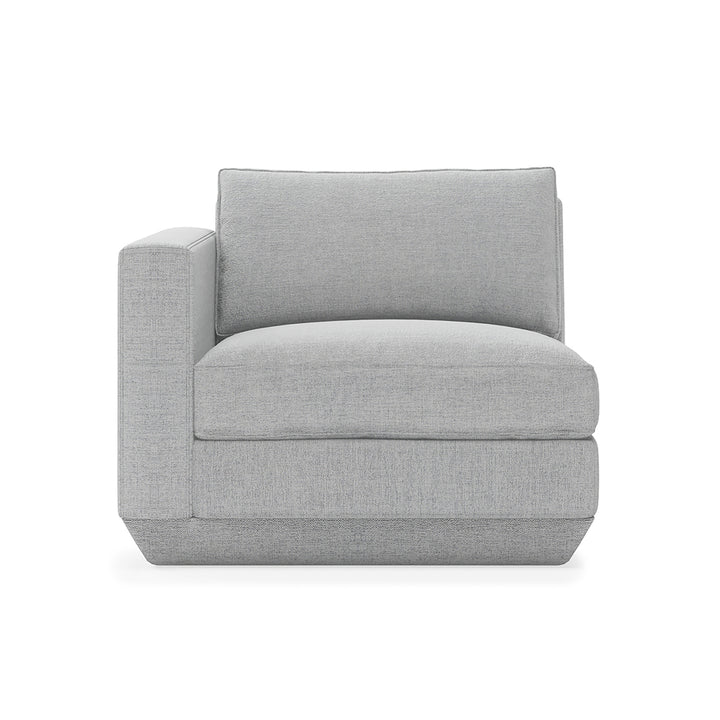 Gray linen armchair with modern minimalist design