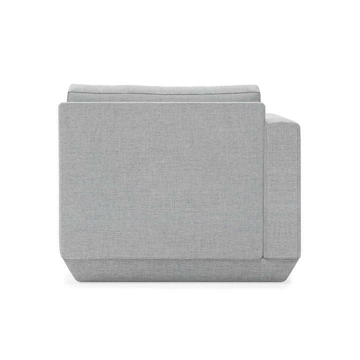 Gray linen armchair with clean lines and modern silhouette
