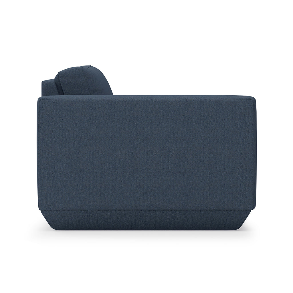 Navy linen sofa with minimalist design and clean lines