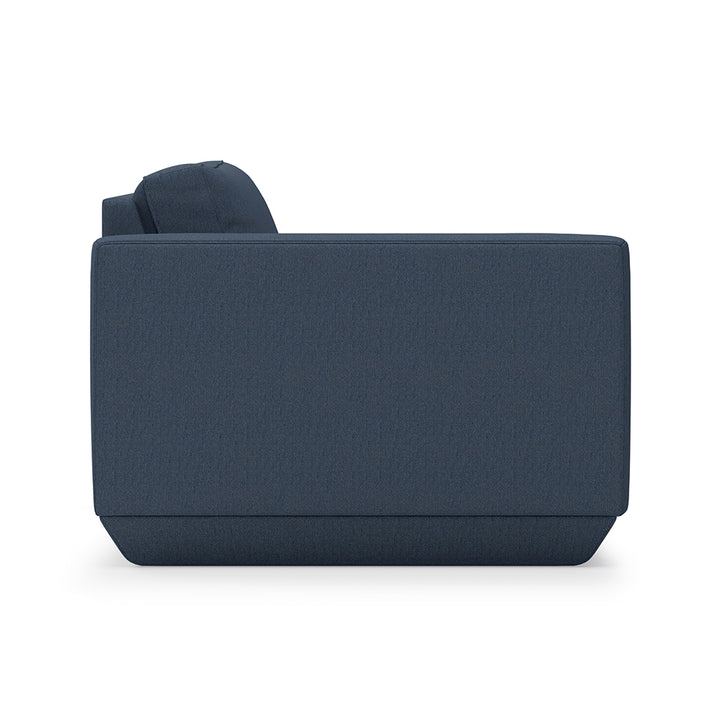 Navy linen sofa with minimalist design and clean lines